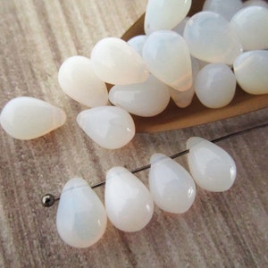 6x9mm Teardrop Milky White Opal Czech Glass Beads Top Drilled 25pc