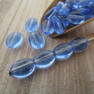 8x6mm Flat Oval Light Sapphire Blue Czech Glass Beads 25pc