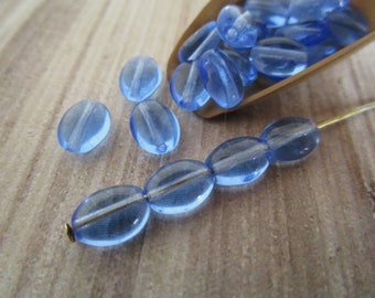 8x6mm Flat Oval Light Sapphire Blue Czech Glass Beads 25pc