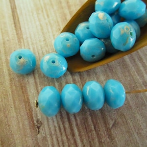 6x8mm Faceted Rondelle Opaque Sky Blue Picasso Czech Glass Beads 10pc