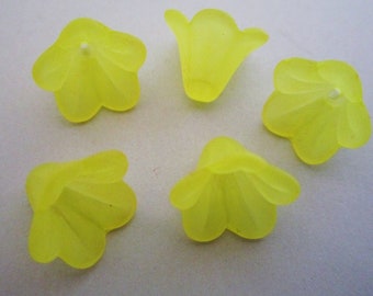 15x10mm Bell Flower Frosted Yellow Acrylic Beads 20pc