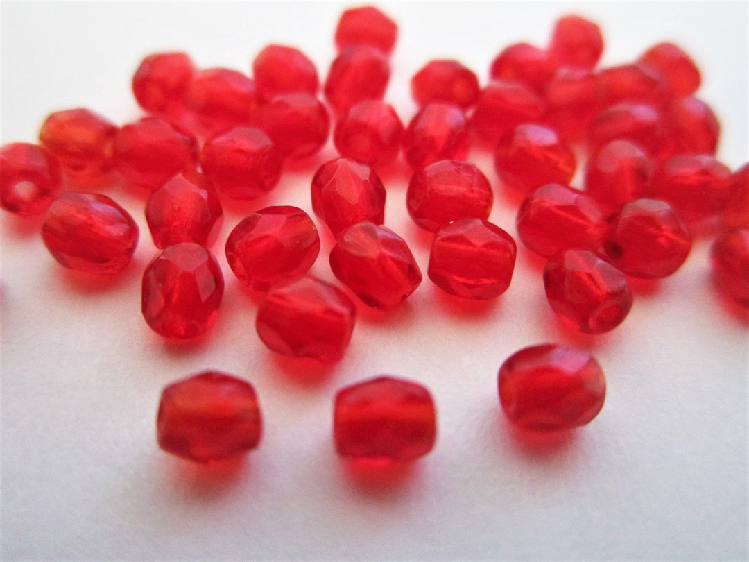 3mm Faceted Round Siam Red Czech Glass Beads Fire Polished Etsy