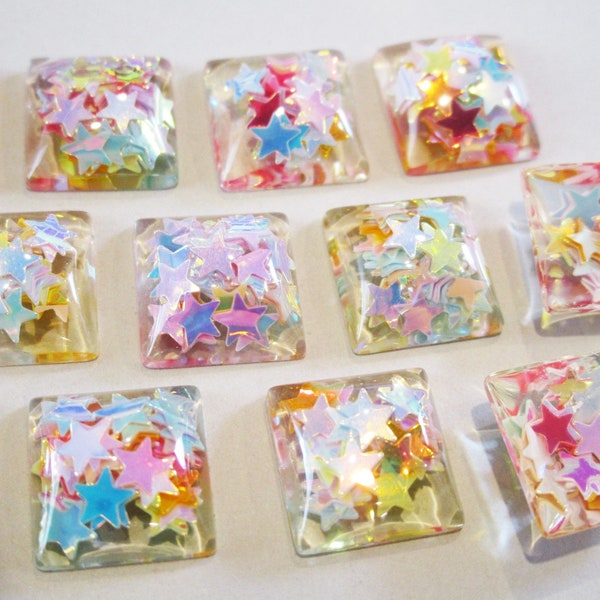 12mm Square Dome Clear AB Star Sequin Resin Cabochon Flat Back 10pc