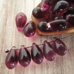 6x9mm Teardrop Dark Amethyst Purple Czech Drop Glass Beads 25pc