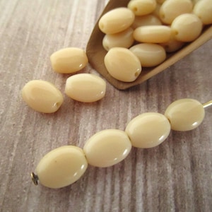 8x6mm Flat Oval Opaque Beige Czech Beads Pressed Glass 25pc