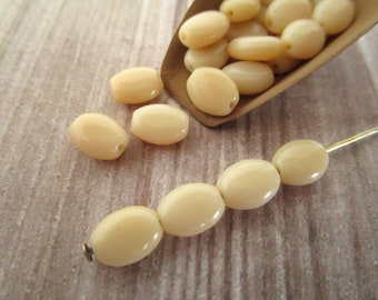 8x6mm Flat Oval Opaque Beige Czech Beads Pressed Glass 25pc