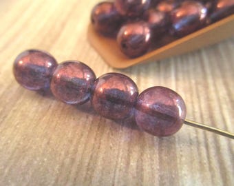 8mm Round Druk Lumi Amethyst Purple Czech Glass Beads Transparent 25pc