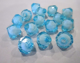 10mm Faceted Bicone Transparent Aqua Blue Acrylic Bead in Bead 20pc