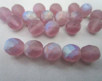 8mm Faceted Round Matte Amethyst AB Purple Czech Glass Beads Fire Polished 25pc