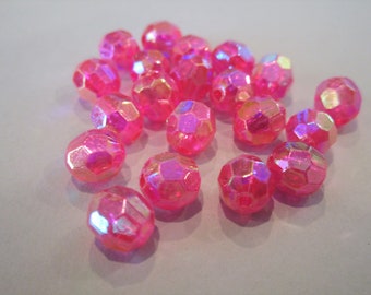 8mm Faceted Round Transparent Pink AB Acrylic Beads 50pc