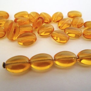 8x6mm Flat Oval Amber Brown Czech Glass Beads 25pc