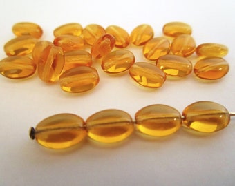 8x6mm Flat Oval Amber Brown Czech Glass Beads 25pc