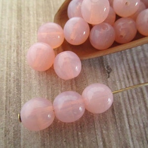 8mm Round Druk Pink Opal Czech Beads Pressed Glass 25pc
