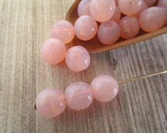 8mm Round Druk Pink Opal Czech Beads Pressed Glass 25pc