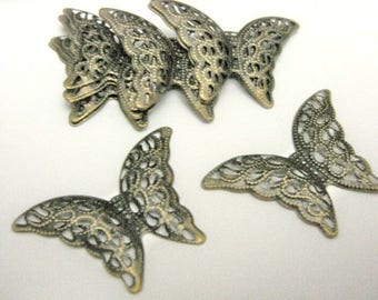 12pc Filigree Butterfly Stamping 27x40mm Antique Bronze 12pc