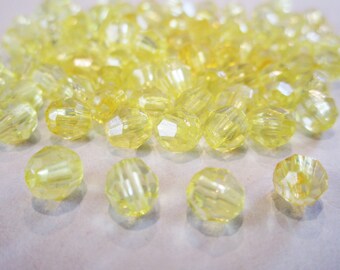 6mm Faceted Round Transparent Yellow Acrylic Beads 100pc