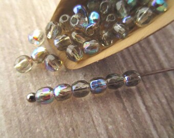 3mm Faceted Round Black Diamond AB Czech Beads Firepolished Glass 50pc
