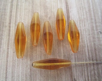 24x9mm Elongated Bicone Amber Brown Lantern Czech Glass Beads 6pc