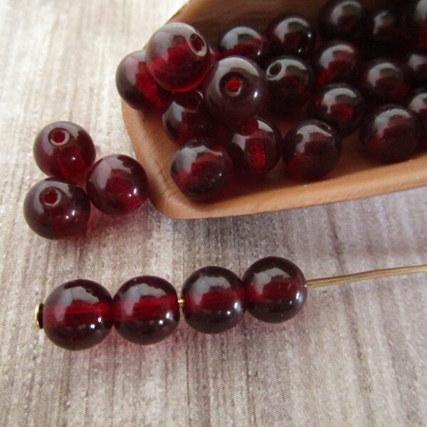 6mm Round Druk Garnet Red Czech Glass Beads 40pc