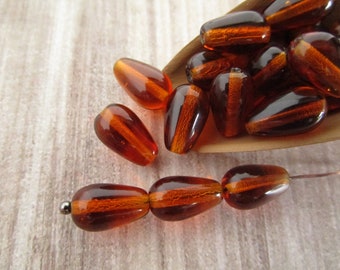 10x6mm Teardrop Brown Madeira Topaz Czech Glass Beads 25pc