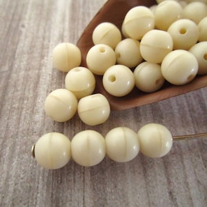 6mm Round Druk Beige Opaque Czech Glass Beads 40pc