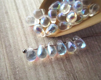 4x6mm Teardrop Crystal Clear AB Czech Glass Drop Beads 50pc