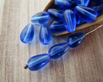 10x6mm Teardrop Transparent Sapphire Blue Czech Glass Beads 25pc