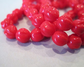6mm Melon Opaque Red Czech Glass Beads Fluted Round 25pc