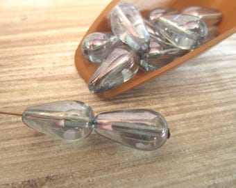 15x8mm Teardrop Lumi Blue Czech Glass Beads Drops 10pc