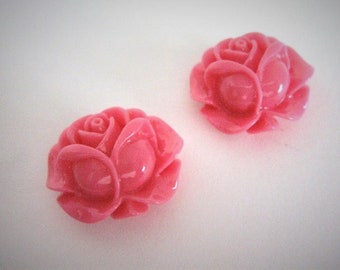 21mm Rose Bud Flower Cabochon Opaque Pink Resin Flat Back 6pc