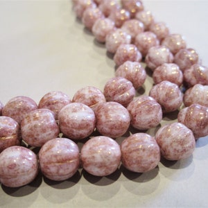 8mm Melon Topaz Pink Luster Czech Beads Fluted Round 10pc