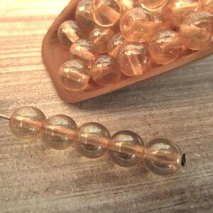 6mm Round Druk Crystal Champagne Czech Glass Beads Transparent 30pc