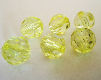 12mm Faceted Round Transparent Yellow Acrylic Beads