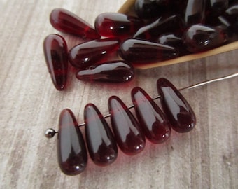 5x12mm Teardrop Garnet Red Czech Glass Drop Beads 25pc