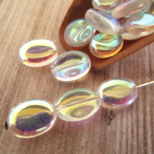 12x9mm Flat Oval Crystal Clear AB Czech Glass Beads 20pc