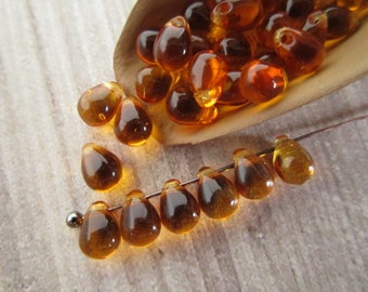 4x6mm Teardrop Topaz Brown Czech Glass Drop Beads 50pc