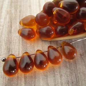 6x9mm Teardrop Topaz Brown Czech Drop Glass Beads 25pc image 2