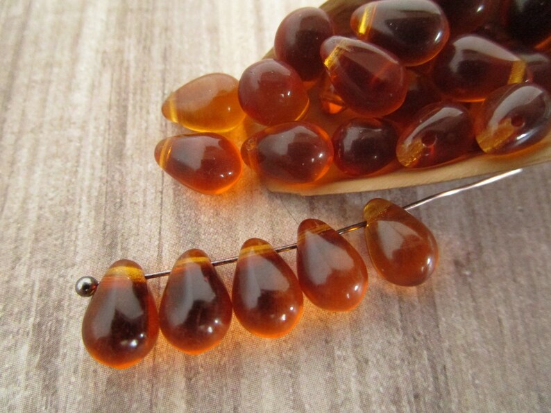 6x9mm Teardrop Topaz Brown Czech Drop Glass Beads 25pc image 2