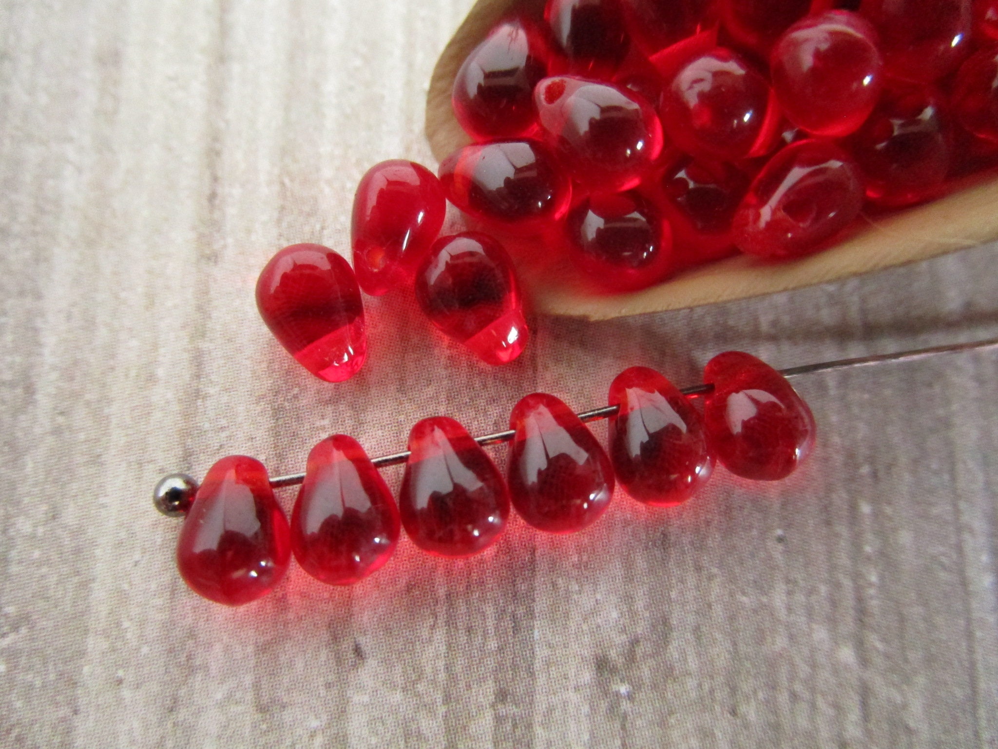 4x6mm Teardrop Siam Red Czech Glass Drop Beads 50pc