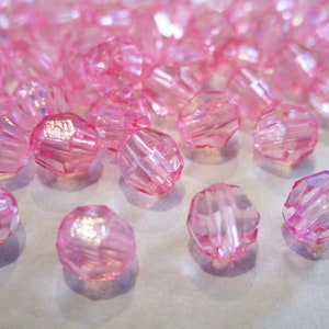 6mm Faceted Round Transparent Pink Acrylic Beads 100pc image 2