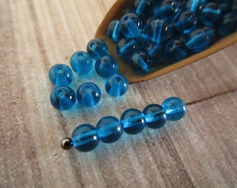 4mm Round Druk Transparent Capri Blue Czech Glass Beads Pressed 50pc