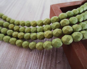 6mm Faceted Round Pacifica Avocado Green Czech Glass Beads 25pc