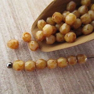 3mm Faceted Round Milky Pink Picasso Czech Glass Beads 50pc