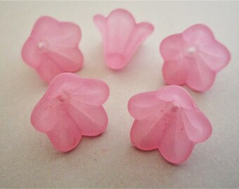 15x10mm Bell Flower Frosted Pink Acrylic Beads 20pc