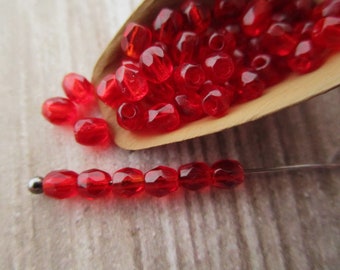 3mm Faceted Round Siam Red Czech Glass Beads Fire Polished 50pc