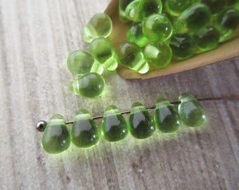 4x6mm Teardrop Peridot Green Czech Glass Drop Beads 50pc