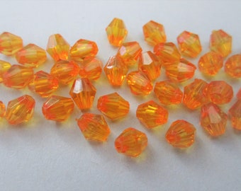 6mm Faceted Bicone Transparent Orange Acrylic Beads 100pc