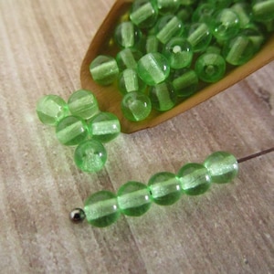 4mm Round Druk Peridot Green Czech Beads Pressed Glass 50pc