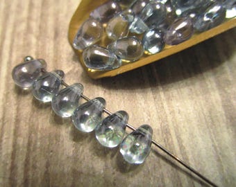4x6mm Teardrop Lumi Blue Czech Glass Drop Beads 50pc
