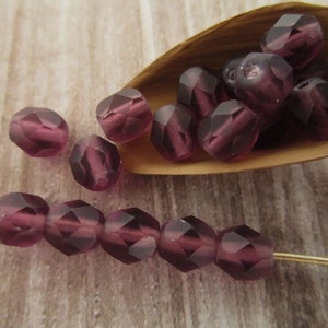 6mm Faceted Round Matte Amethyst Purple Czech Glass Beads 25pc
